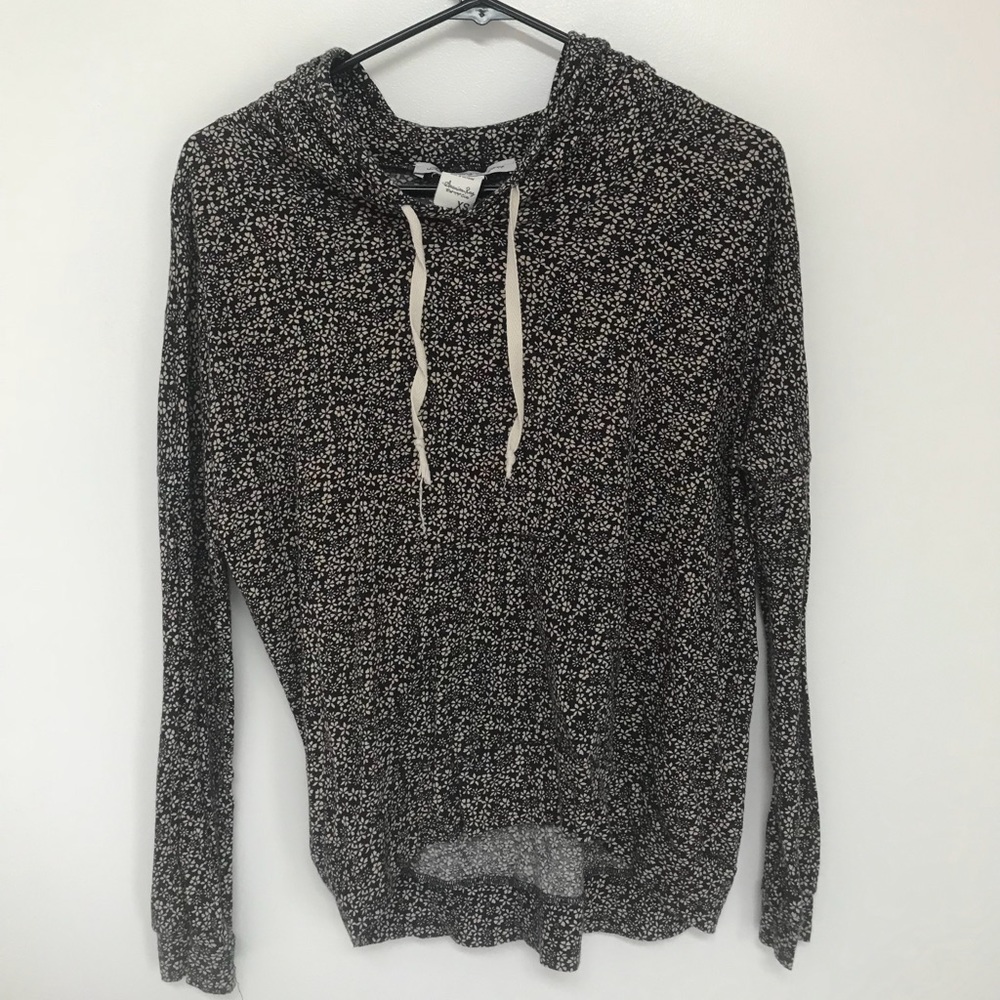 Navy Floral Long-sleeved Tee with Hoodie